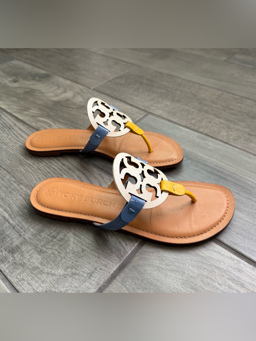Tory Burch Miller Sandals New Cream/Bluewood/Goldfinch